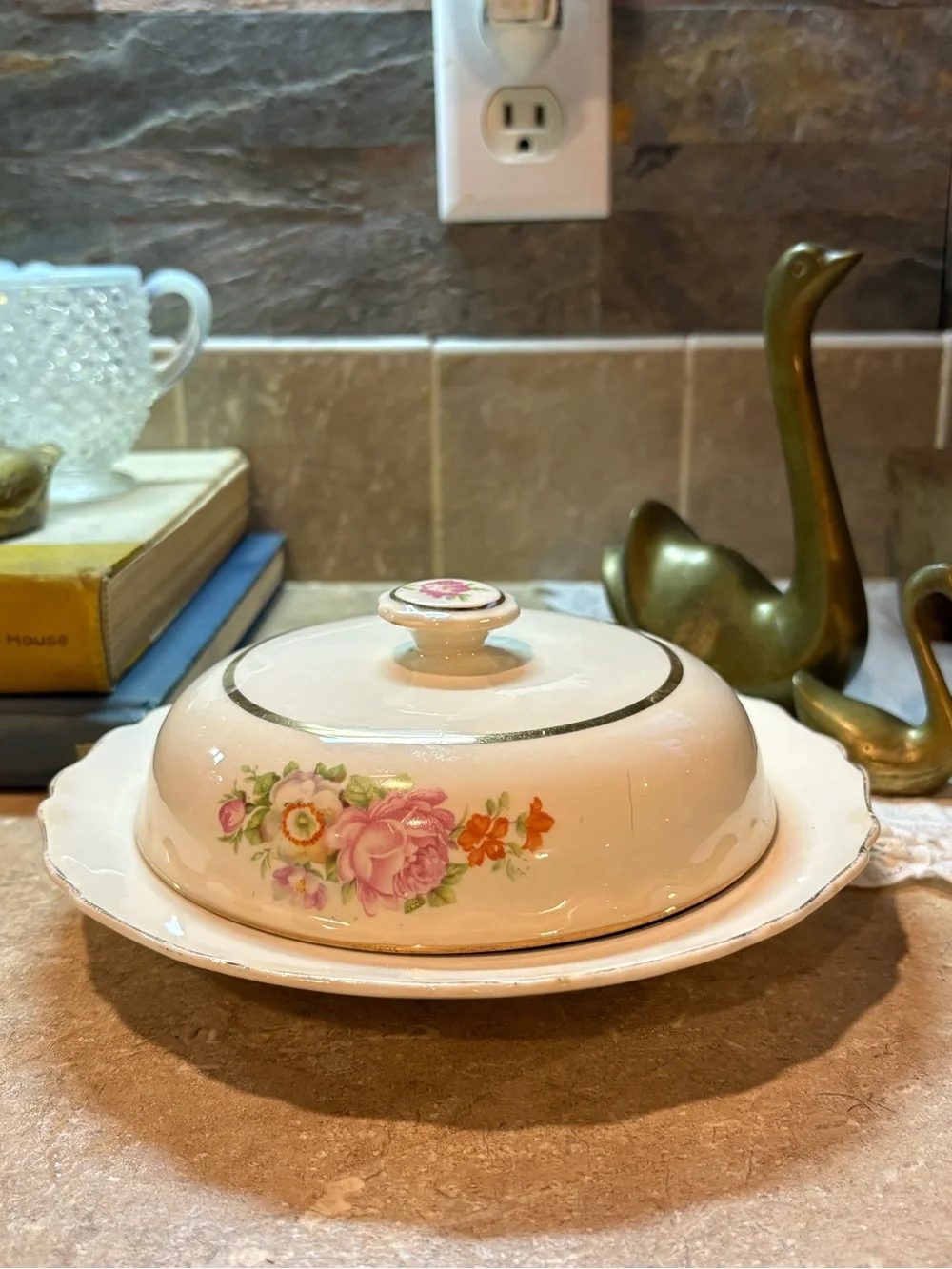 Vintage Keystone Canonsburg Floral Covered Butter Dish 🌸 Cottage Core